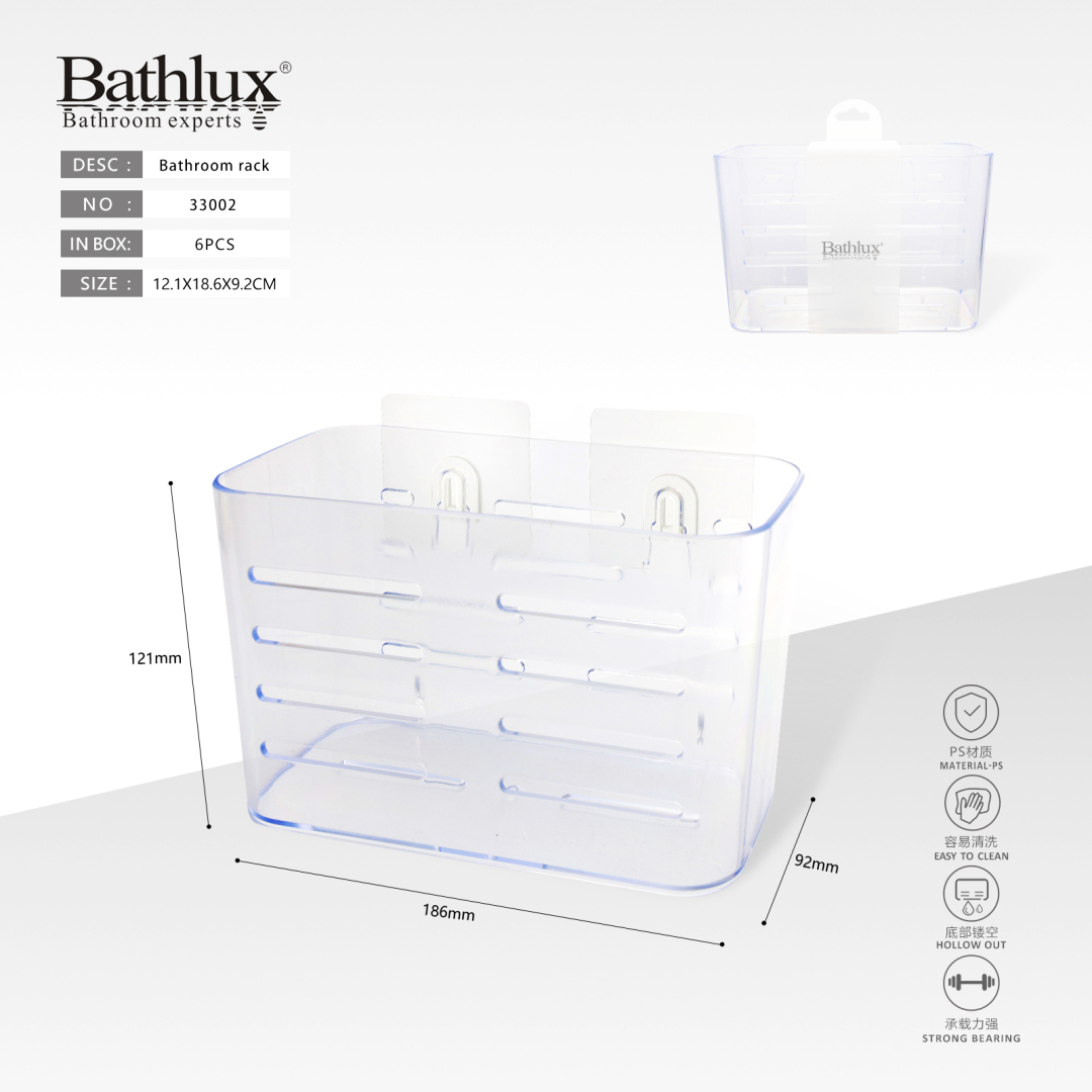 Прозора навісна полиця для ванної кімнати Bathlux 33002, 18.6x12.1x9.2 см Прозора навісна полиця для ванної кімнати Bathlux 33002, 18.6x12.1x9.2 см