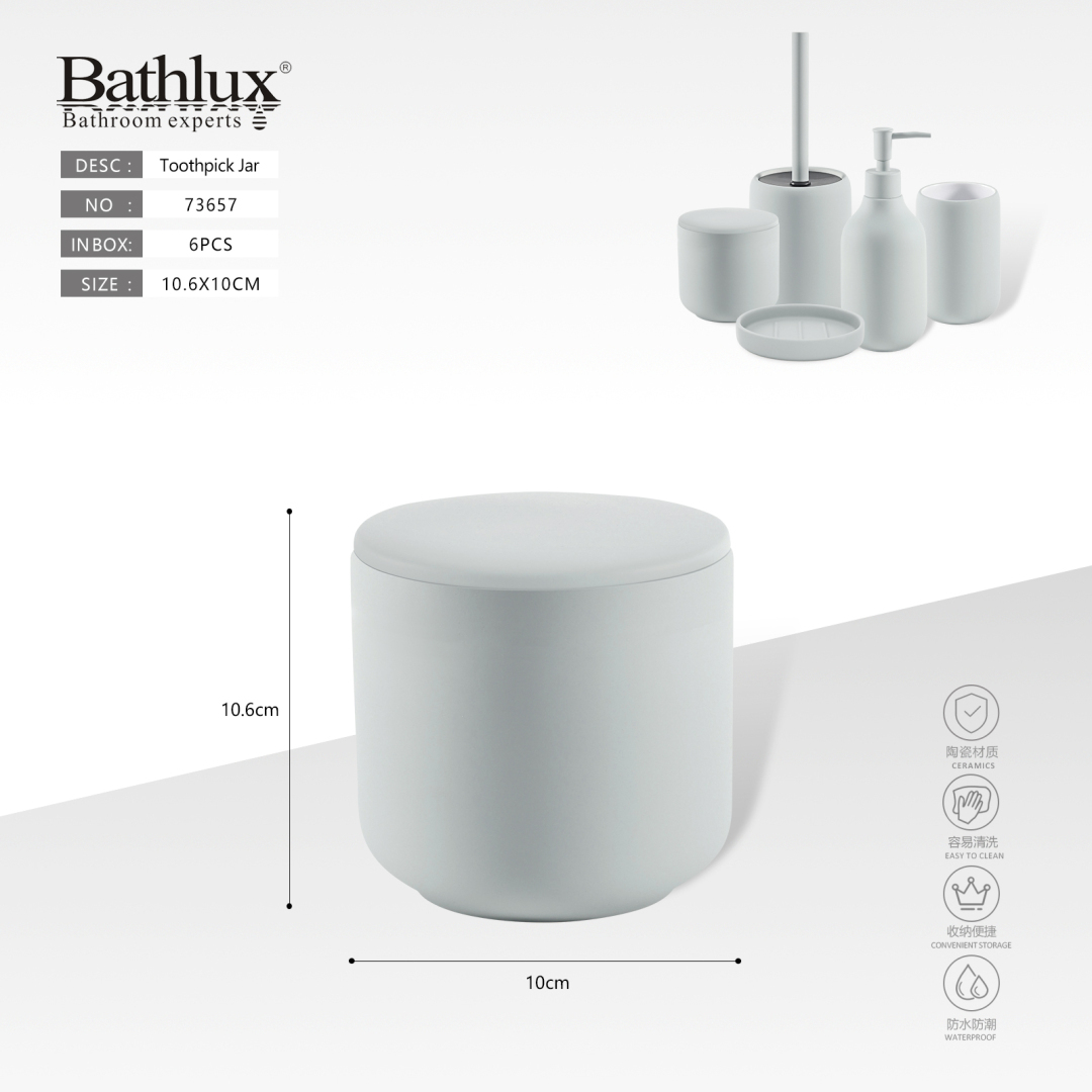 Керамічна баночка з кришкою Bathlux 73657 світло-сіра 10x10.6 см для зберігання ватних паличок Керамічна баночка з кришкою Bathlux 73657 світло-сіра 10x10.6 см для зберігання ватних паличок