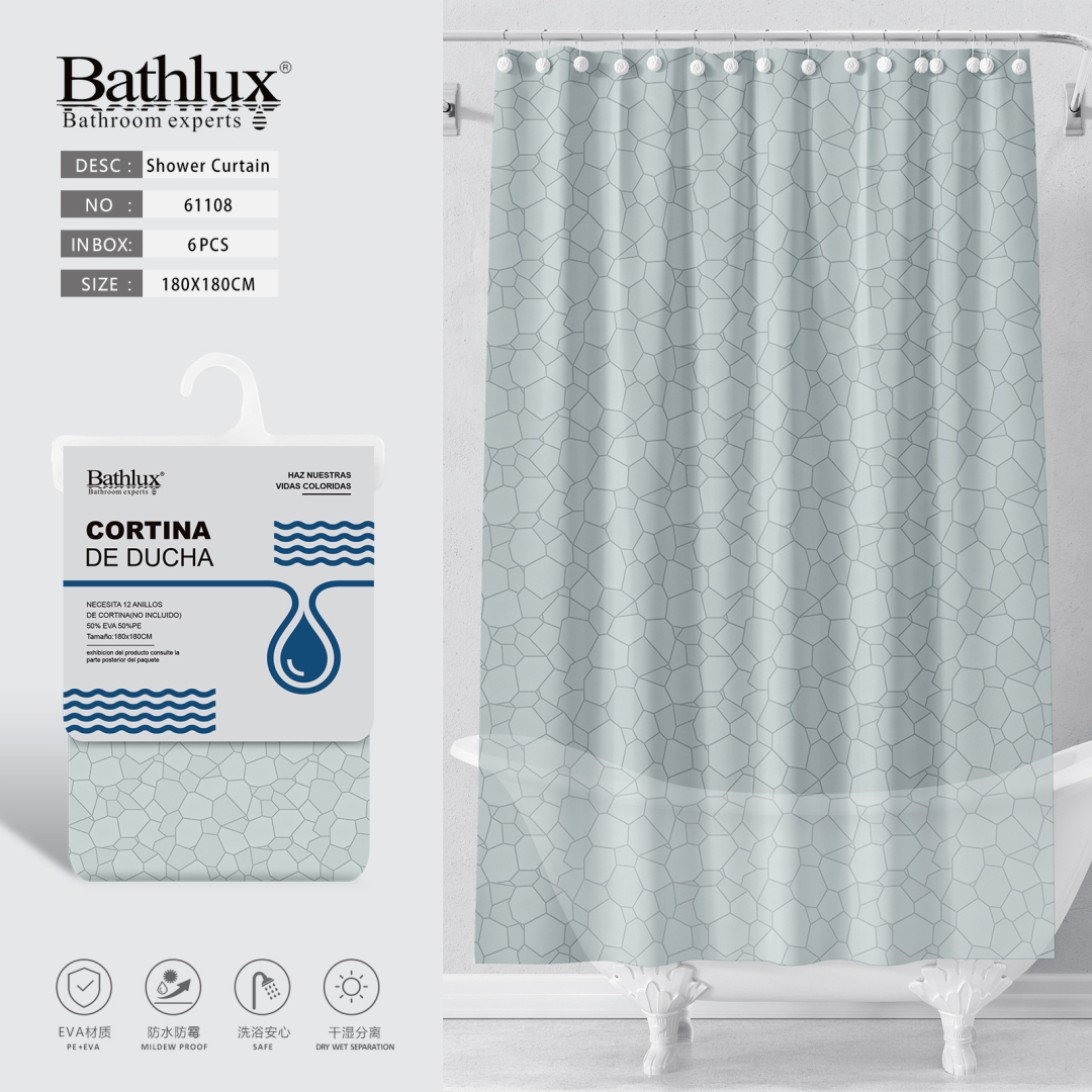 Шторка для душу Bathlux 180x180 см м'ятна з візерунком камінь EVA+PE водовідштовхувальна Шторка для душу Bathlux 180x180 см м'ятна з візерунком камінь EVA+PE водовідштовхувальна