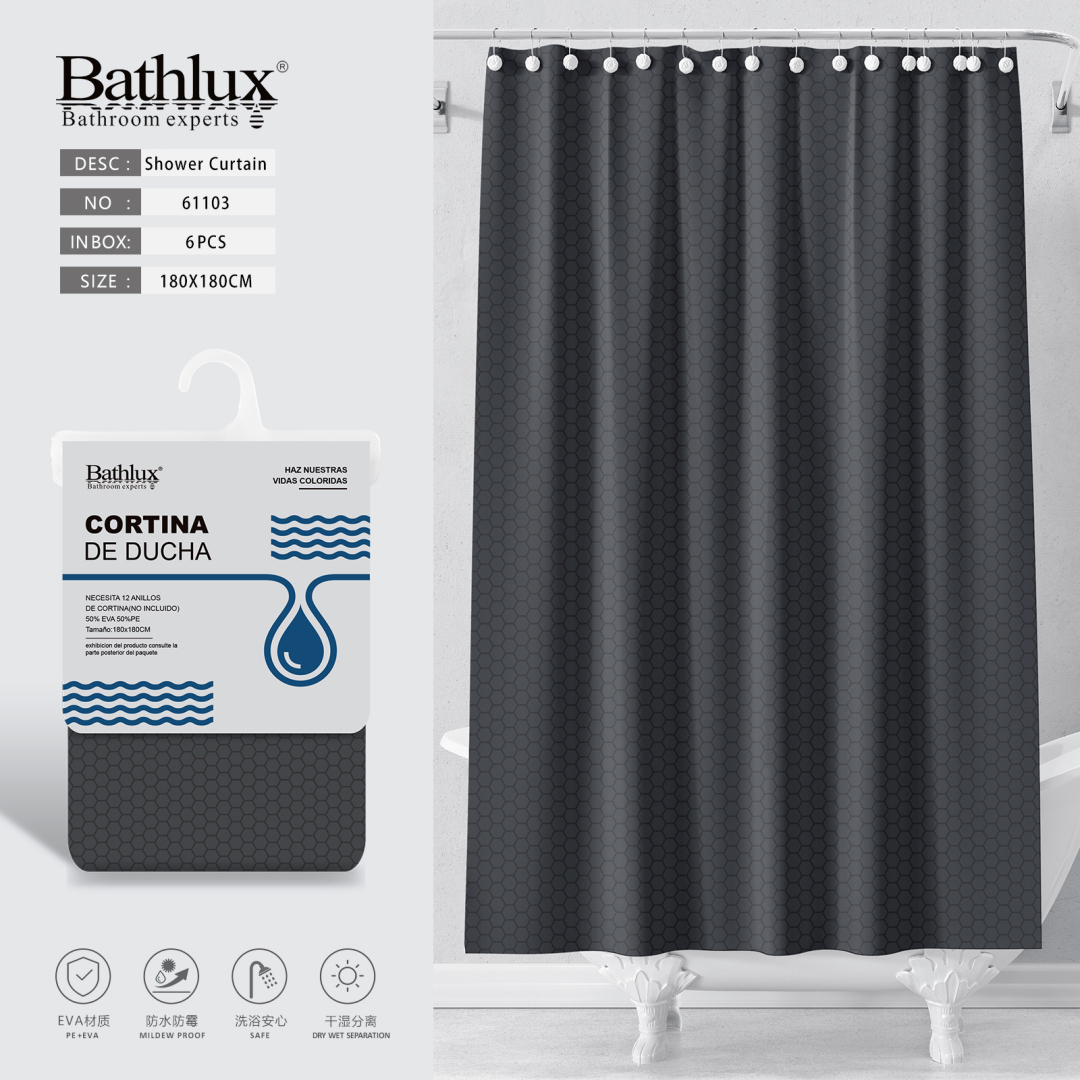 Шторка для душу Bathlux темно-сіра з стільниковим візерунком 180x180 см EVA+PE водонепроникна Шторка для душу Bathlux темно-сіра з стільниковим візерунком 180x180 см EVA+PE водонепроникна