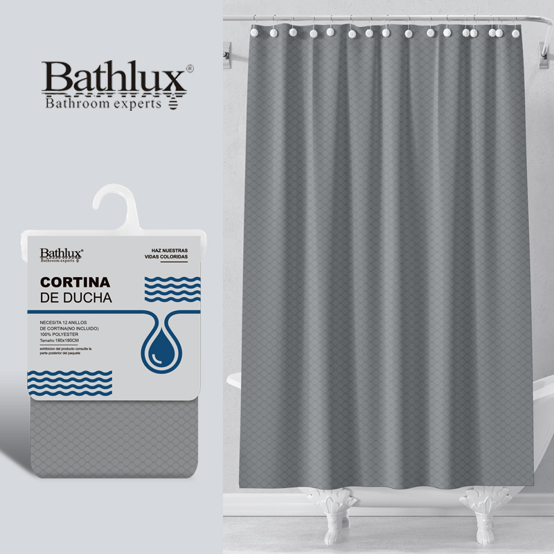 Шторка для душу Bathlux сіра з геометричним візерунком 180x180 см поліестер Шторка для душу Bathlux сіра з геометричним візерунком 180x180 см поліестер