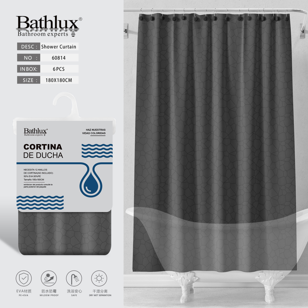 Шторка для душу Bathlux 180x180 см сіра з візерунком камінь EVA+PE Шторка для душу Bathlux 180x180 см сіра з візерунком камінь EVA+PE
