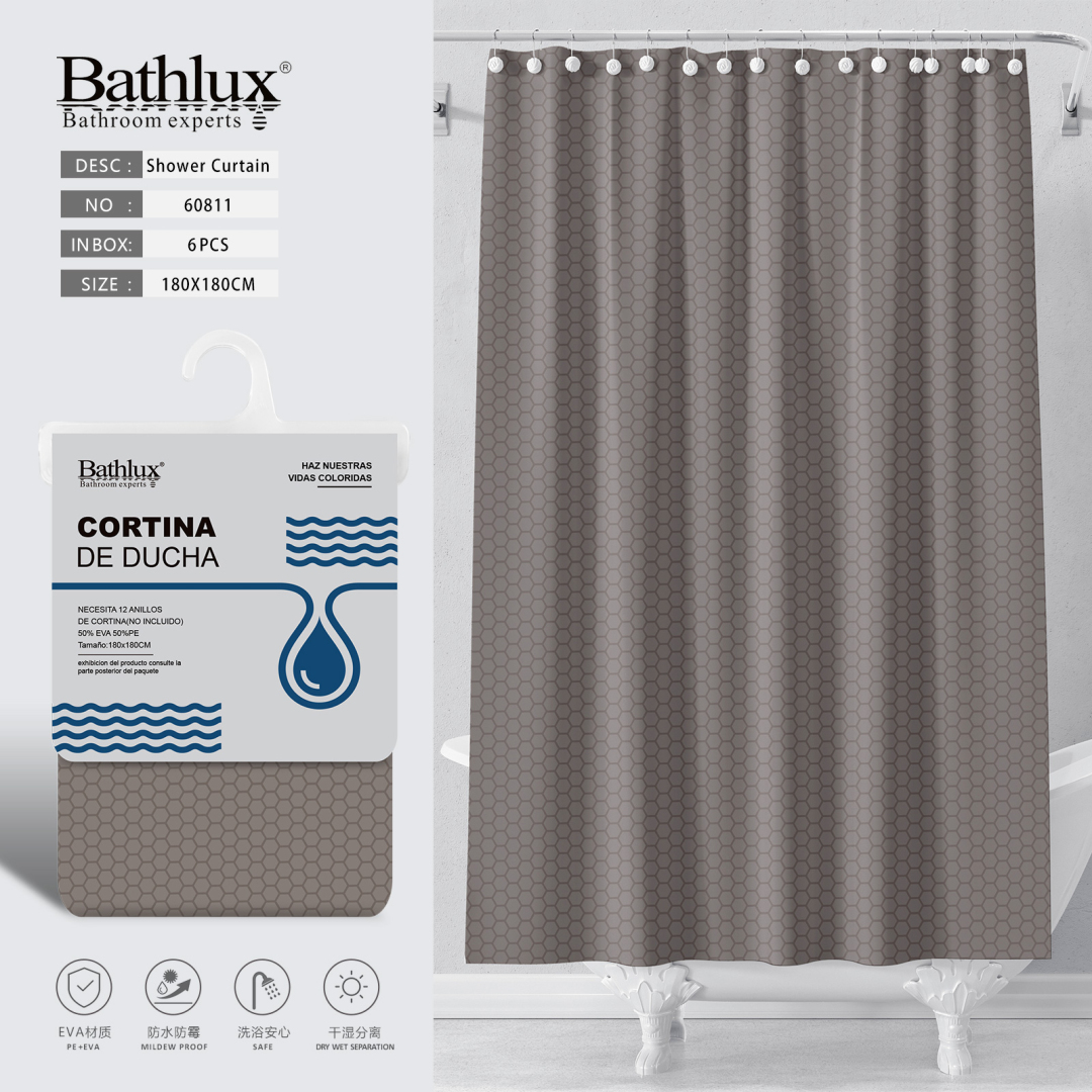 Шторка для душу Bathlux 180x180 см сіро-коричнева з принтом стільники EVA+PE Шторка для душу Bathlux 180x180 см сіро-коричнева з принтом стільники EVA+PE