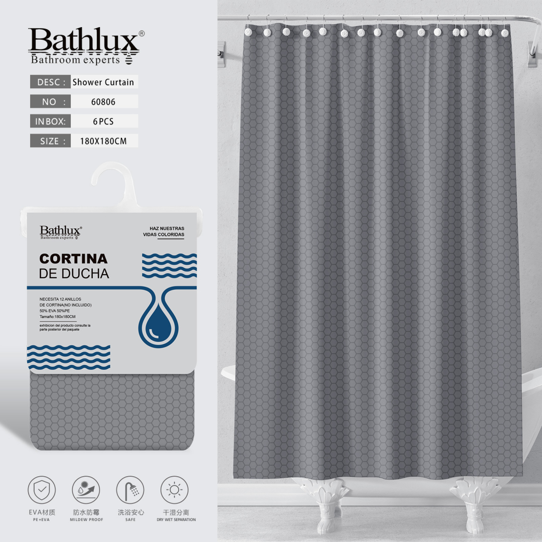 Шторка для душу Bathlux сіра з сотами 180x180 см EVA+PE водовідштовхувальна Шторка для душу Bathlux сіра з сотами 180x180 см EVA+PE водовідштовхувальна