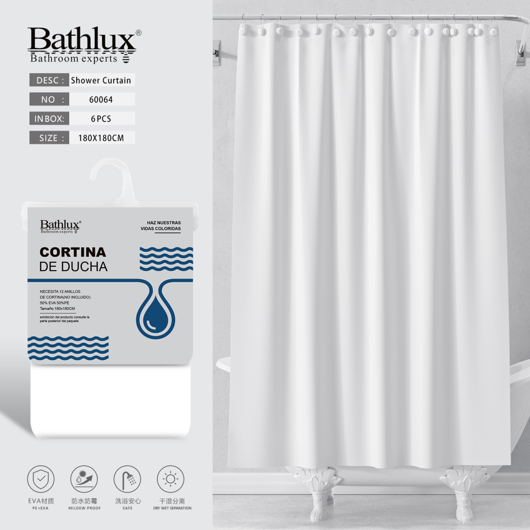 Шторка для душу Bathlux біла 180x180 см EVA+PE водонепроникна - захист від цвілі Шторка для душу Bathlux біла 180x180 см EVA+PE водонепроникна - захист від цвілі
