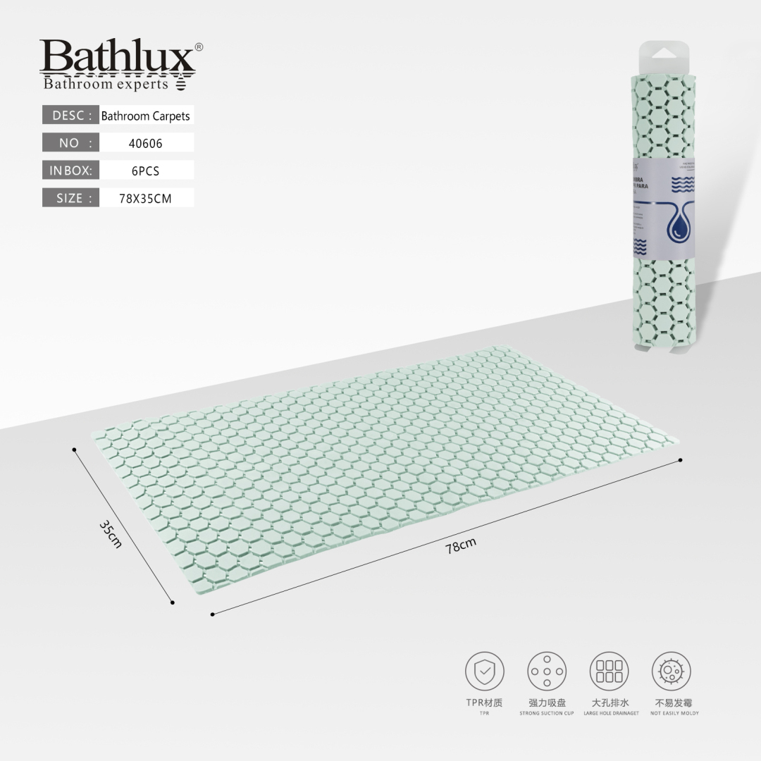 Антиковзний килимок для ванної Bathlux соти м'ятний TPR 78x35 см Антиковзний килимок для ванної Bathlux соти м'ятний TPR 78x35 см