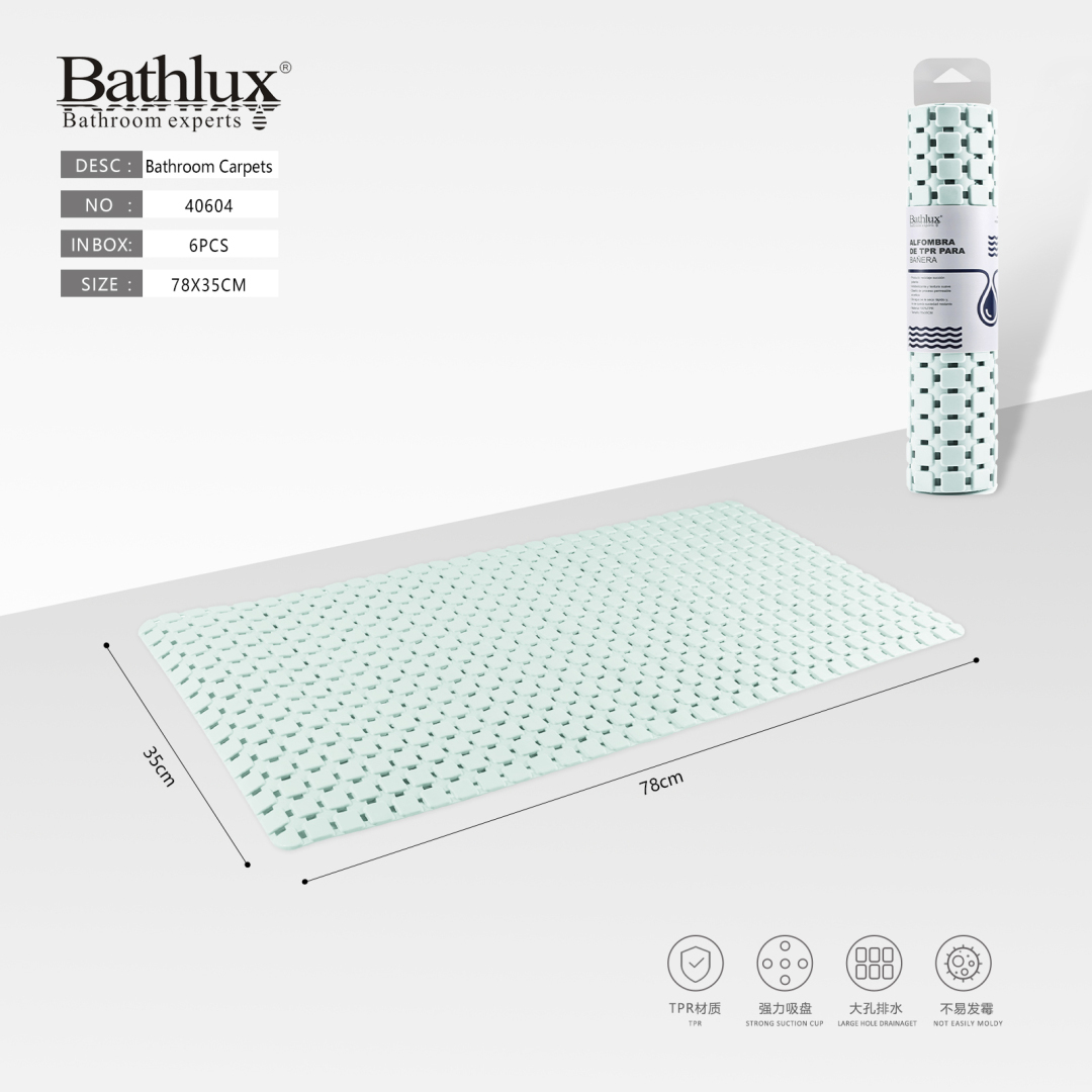 Килимок для ванної Bathlux TPR антиковзний м'ятний з присосками 78x35 см Килимок для ванної Bathlux TPR антиковзний м'ятний з присосками 78x35 см