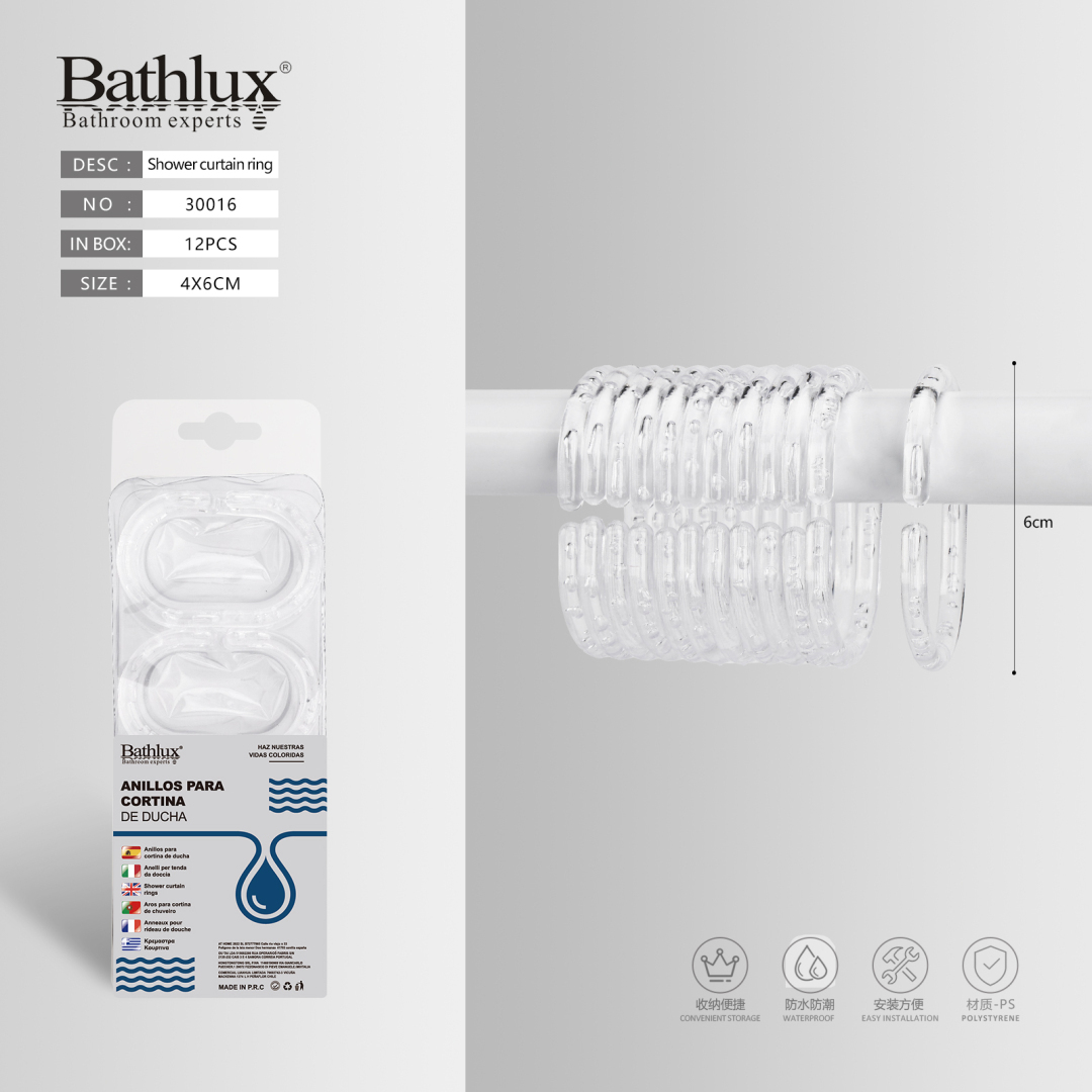 Кільця для шторки душової прозорі Bathlux 4x6 см 12 шт (арт. 30016) Кільця для шторки душової прозорі Bathlux 4x6 см 12 шт (арт. 30016)