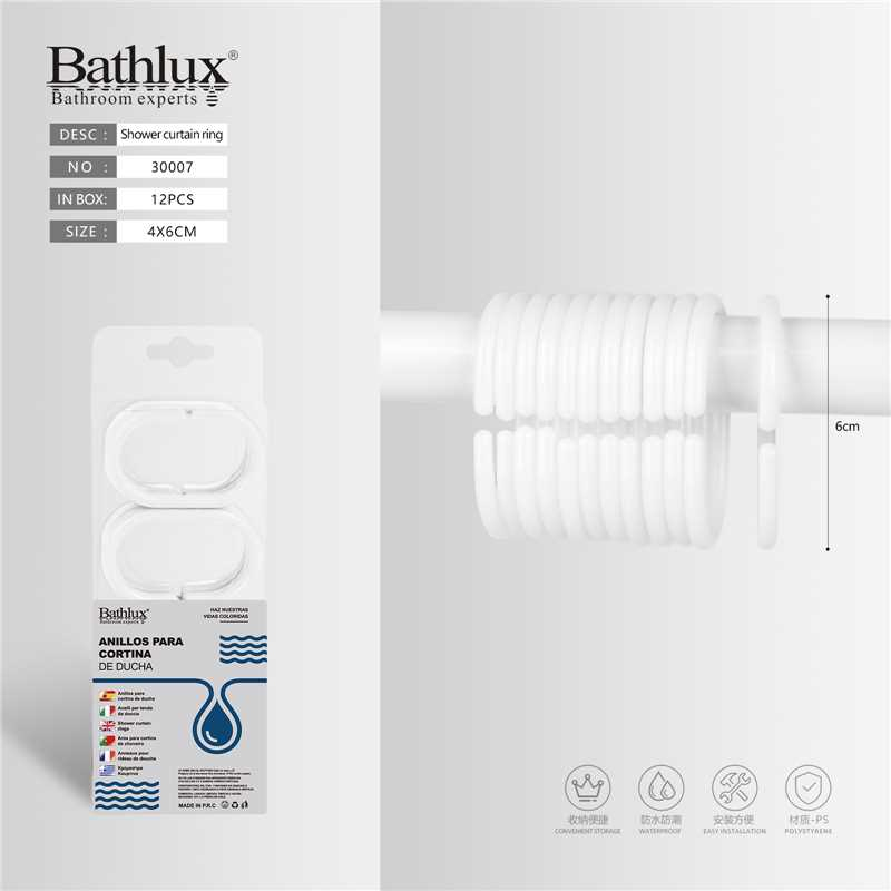 Кільця для шторки душової кабіни Bathlux білі пластикові 4x6 см 12 шт Кільця для шторки душової кабіни Bathlux білі пластикові 4x6 см 12 шт