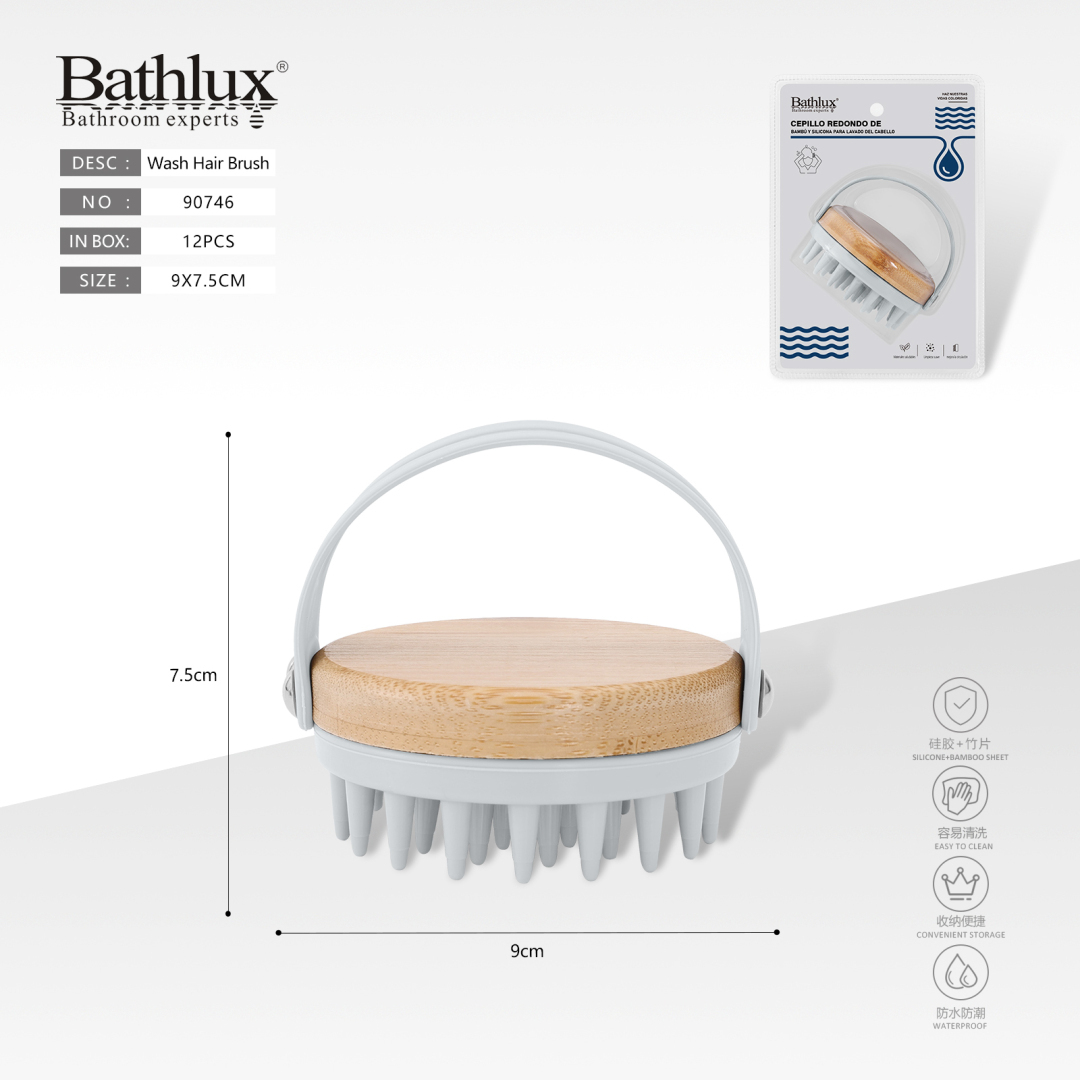 Масажна щітка для миття голови силіконова з бамбуком Bathlux 9x7.5 см сіра Масажна щітка для миття голови силіконова з бамбуком Bathlux 9x7.5 см сіра