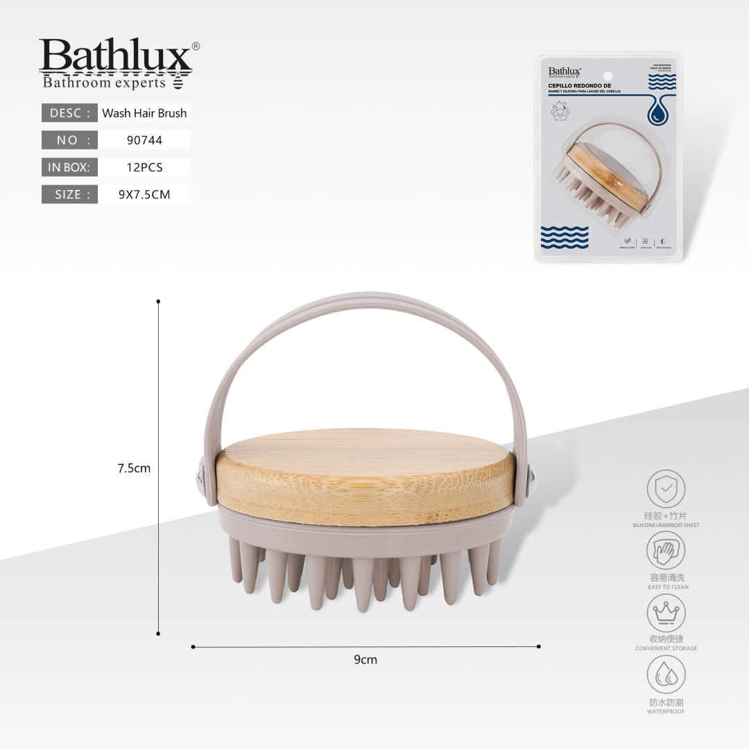 Масажна щітка для миття голови силіконова з бамбуком Bathlux 9x7.5 см бежева Масажна щітка для миття голови силіконова з бамбуком Bathlux 9x7.5 см бежева