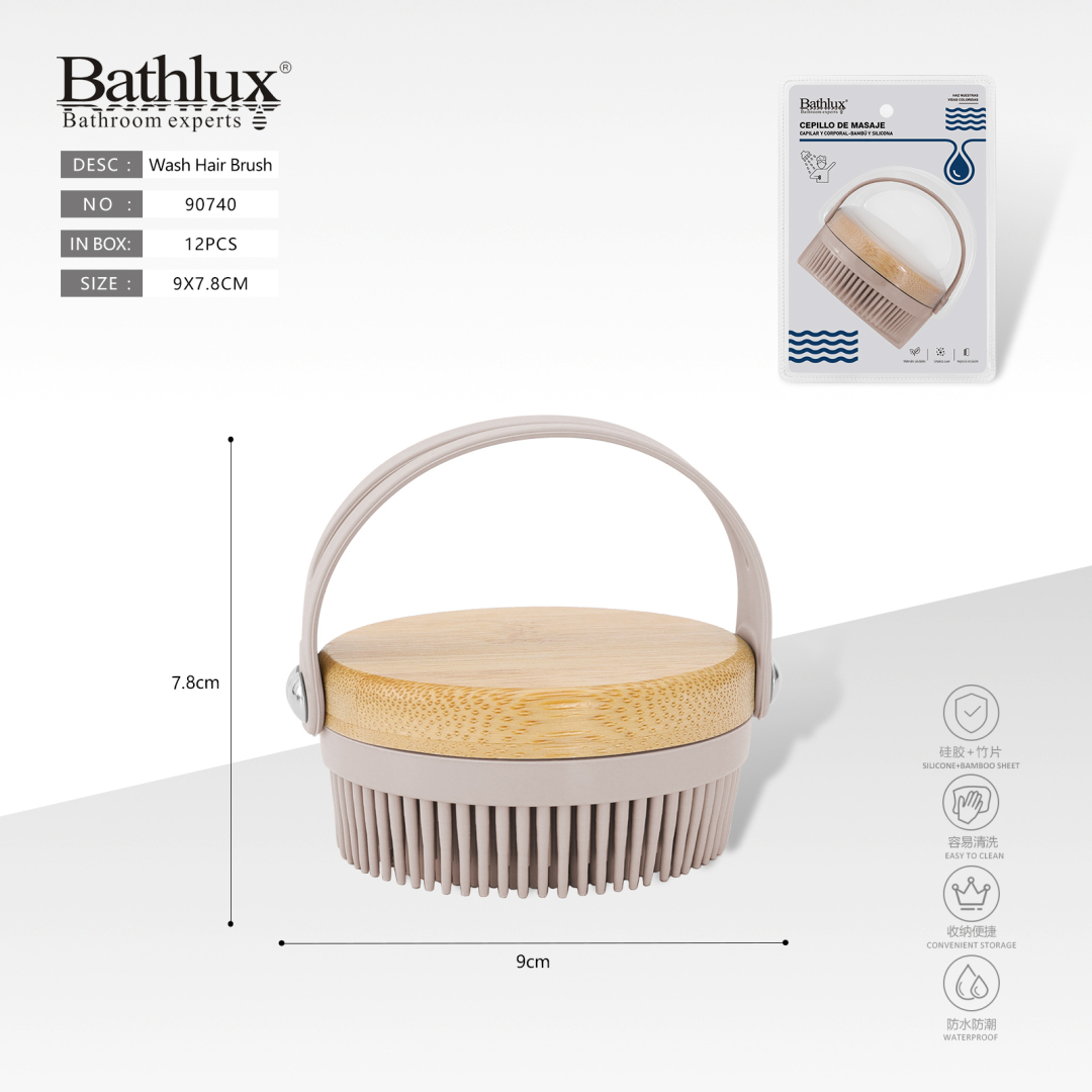 Масажна щітка для тіла та волосся силіконова з бамбуком Bathlux 9x7.8 см кавова Масажна щітка для тіла та волосся силіконова з бамбуком Bathlux 9x7.8 см кавова
