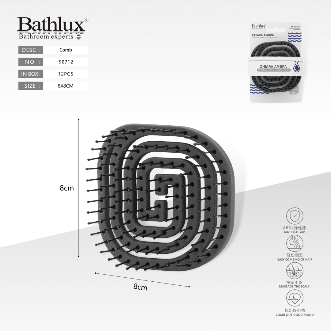 Гребінець масажний Bathlux Chiara Ambra темно-сірий 8x8 см ABS пластик антистатичний Гребінець масажний Bathlux Chiara Ambra темно-сірий 8x8 см ABS пластик антистатичний