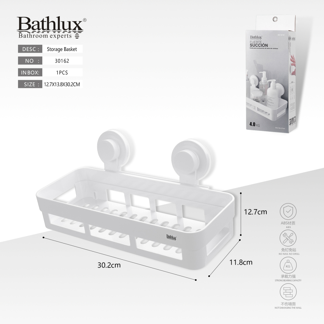 Полиця для ванної кімнати Bathlux на присосках 30.2x11.8x12.7 см біла Полиця для ванної кімнати Bathlux на присосках 30.2x11.8x12.7 см біла
