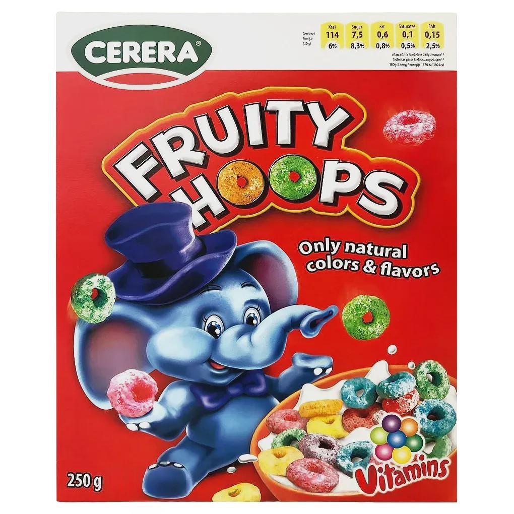 Сухий сніданок кольорові кільця Серера Cerera fruity hoops 250g Сухий сніданок кольорові кільця Серера Cerera fruity hoops 250g