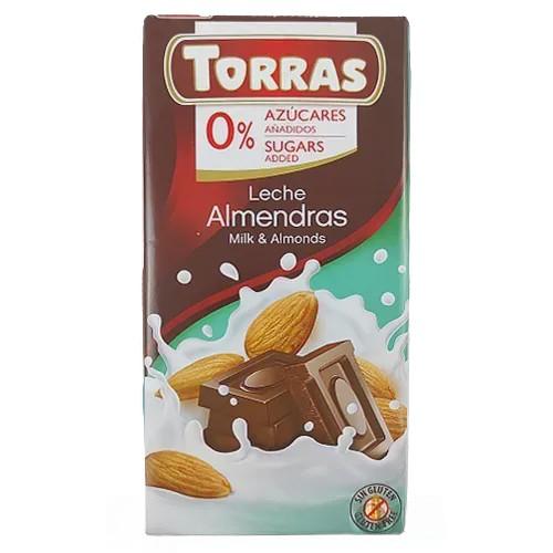 Шоколад молочний з мигдалем (без цукру та глютену) Торрас Torras 75g Шоколад молочний з мигдалем (без цукру та глютену) Торрас Torras 75g