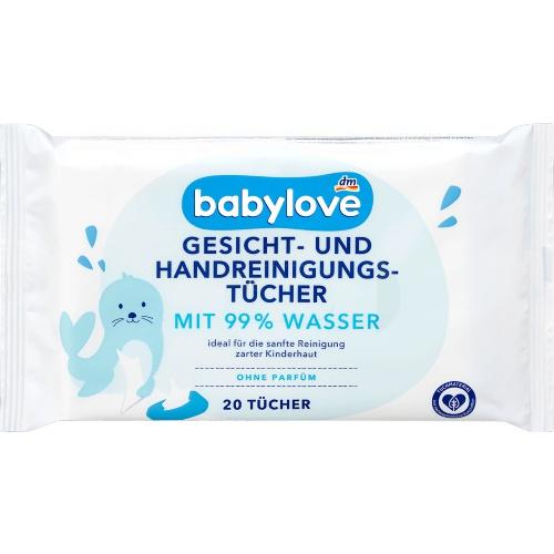 Babylove Вологі серветки для лиця і рук Gesicht- und Hand 20шт Babylove Вологі серветки для лиця і рук Gesicht- und Hand 20шт