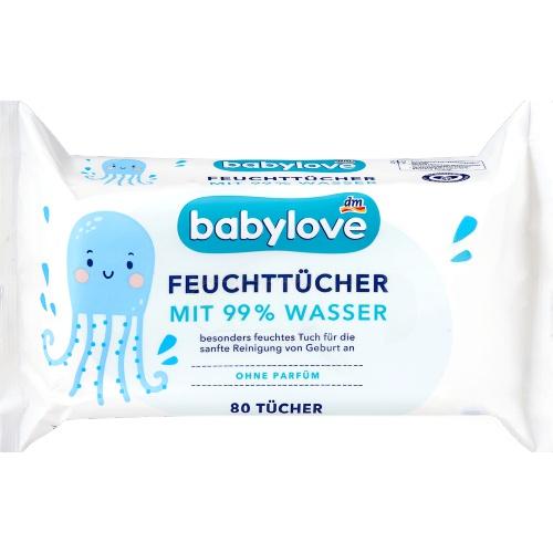 Babylove Вологі серветки 99% Wasser 80шт. Babylove Вологі серветки 99% Wasser 80шт.