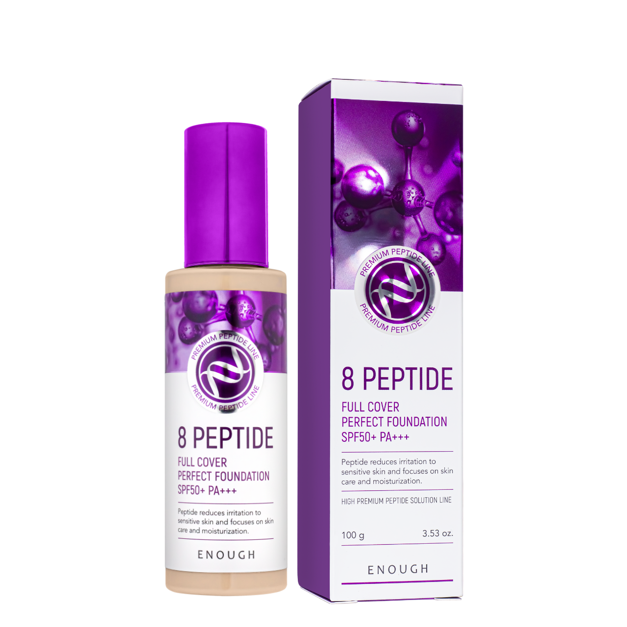 Тональний крем для обличчя Enough 8 Peptide Full Cover Perfect Foundation SPF50+ 100 мл № 21 Тональний крем для обличчя Enough 8 Peptide Full Cover Perfect Foundation SPF50+ 100 мл № 21