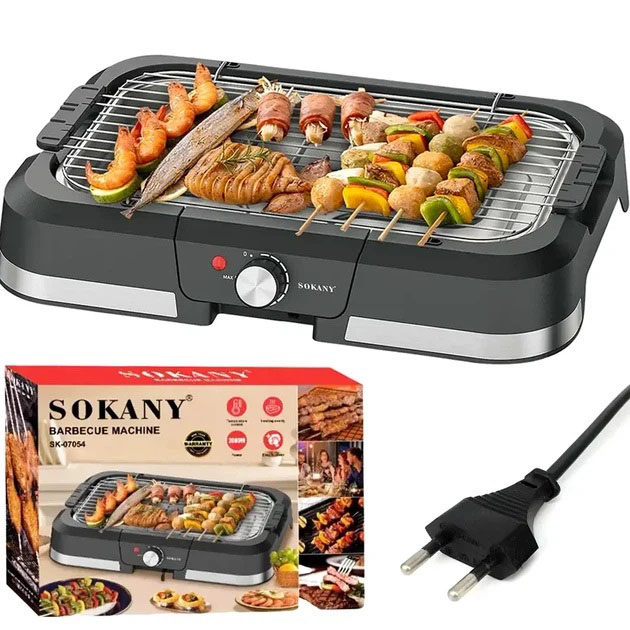 Барбекю электрический гриль Sokany SK-07054 2000Вт настольный бездымный для приготовления мяса и овощей Барбекю электрический гриль Sokany SK-07054 2000Вт настольный бездымный для приготовления мяса и овощей