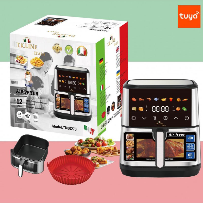 Аэрофритюрница T.K.Line TK00273 12 л с Wi-Fi Tuya Smart, 2 ТЭНами, LED-дисплеем и керамической чашей Аэрофритюрница T.K.Line TK00273 12 л с Wi-Fi Tuya Smart, 2 ТЭНами, LED-дисплеем и керамической чашей
