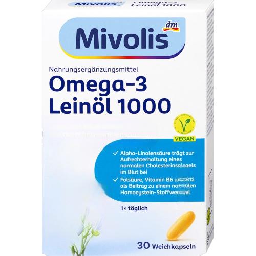 Mivolis Leinoil Omega-3 1.000, 30 капсул Mivolis Leinoil Omega-3 1.000, 30 капсул