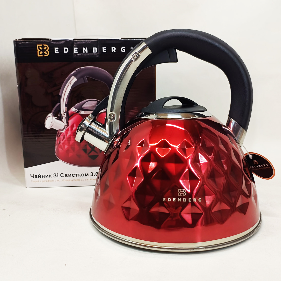 Чайник из нержавеющей стали Edenberg EB-8833 со свистком с индукционным дном 3л Red Чайник из нержавеющей стали Edenberg EB-8833 со свистком с индукционным дном 3л Red