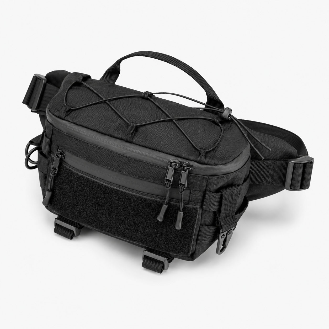 Тактична сумка-бананка через плече чорна з Cordura 1000D, поясна чоловіча сумка з VELCRO та карабіном Тактична сумка-бананка через плече чорна з Cordura 1000D, поясна чоловіча сумка з VELCRO та карабіном