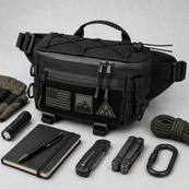 Тактична сумка-бананка через плече чорна з Cordura 1000D, поясна чоловіча сумка з VELCRO та карабіном. Изображение №3 Тактична сумка-бананка через плече чорна з Cordura 1000D, поясна чоловіча сумка з VELCRO та карабіном. Изображение №3