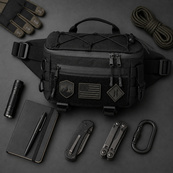 Тактична сумка-бананка через плече чорна з Cordura 1000D, поясна чоловіча сумка з VELCRO та карабіном. Изображение №4 Тактична сумка-бананка через плече чорна з Cordura 1000D, поясна чоловіча сумка з VELCRO та карабіном. Изображение №4