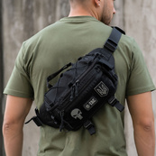 Тактична сумка-бананка через плече чорна з Cordura 1000D, поясна чоловіча сумка з VELCRO та карабіном. Изображение №7 Тактична сумка-бананка через плече чорна з Cordura 1000D, поясна чоловіча сумка з VELCRO та карабіном. Изображение №7