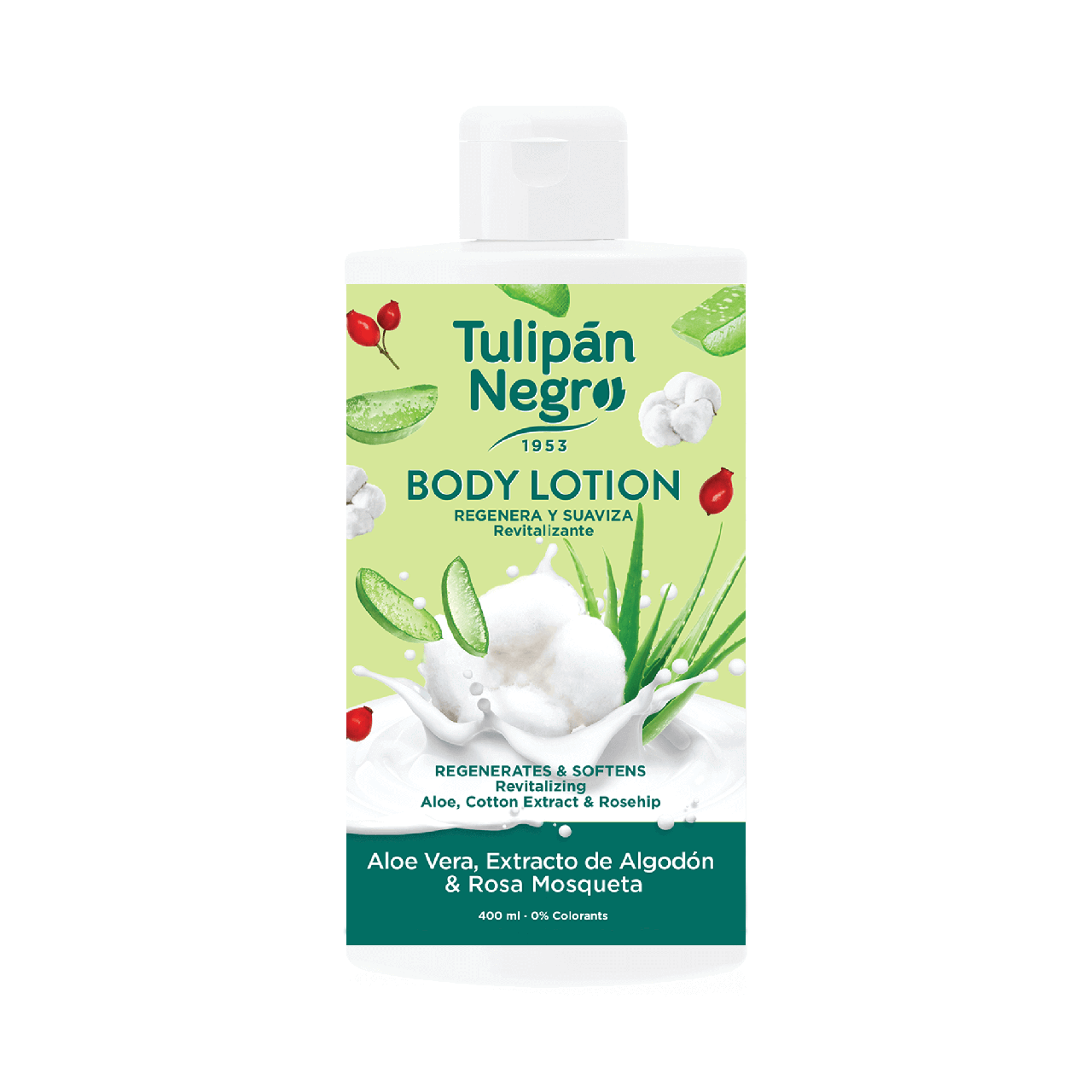 Лосьон для тела Tulipan Negro алоэ вера, хлопок, шиповник, 400 мл Лосьон для тела Tulipan Negro алоэ вера, хлопок, шиповник, 400 мл