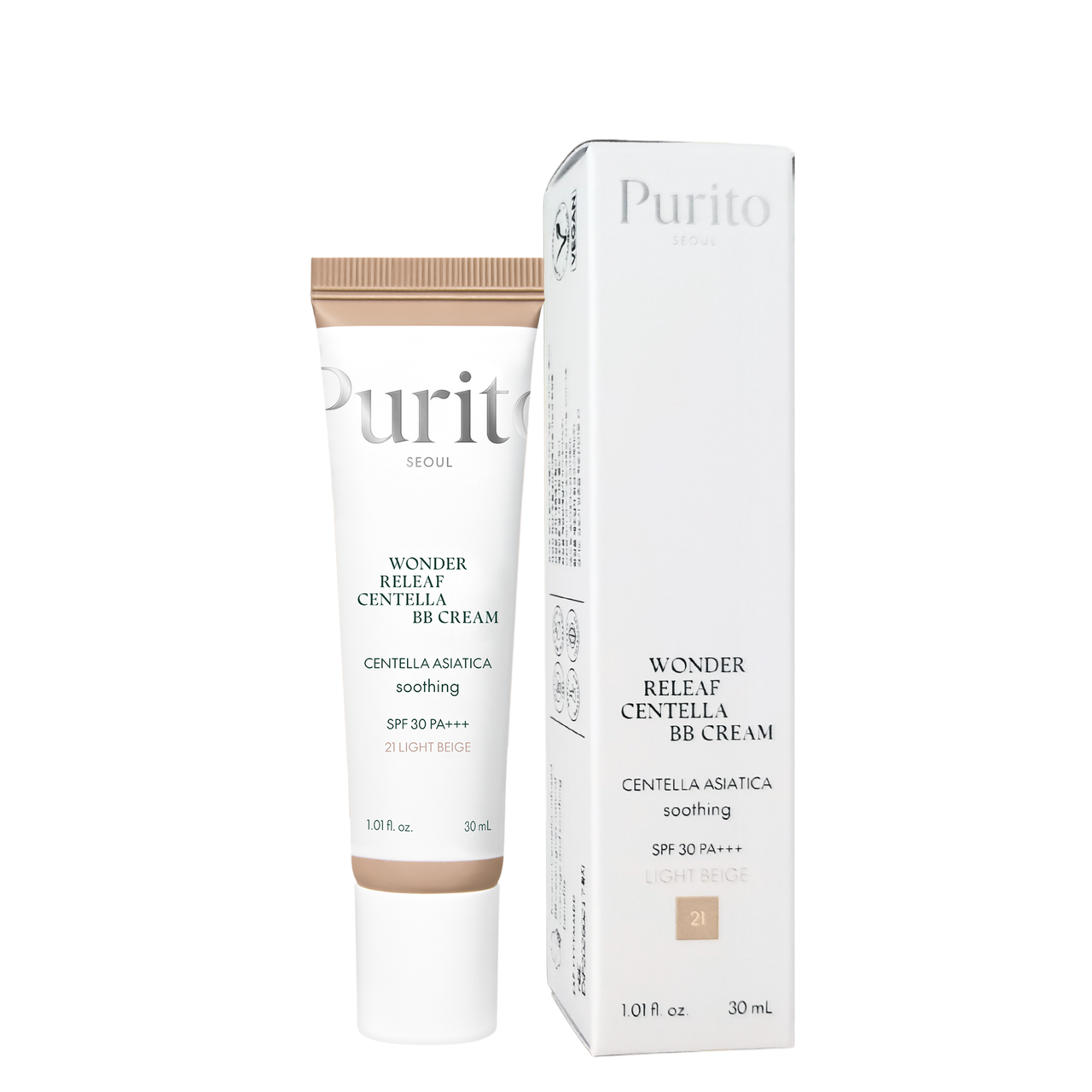 BB крем Purito Wonder Releaf Centella BB Cream SPF30 с экстрактом центеллы 30 мл, 21 Light Beige BB крем Purito Wonder Releaf Centella BB Cream SPF30 с экстрактом центеллы 30 мл, 21 Light Beige