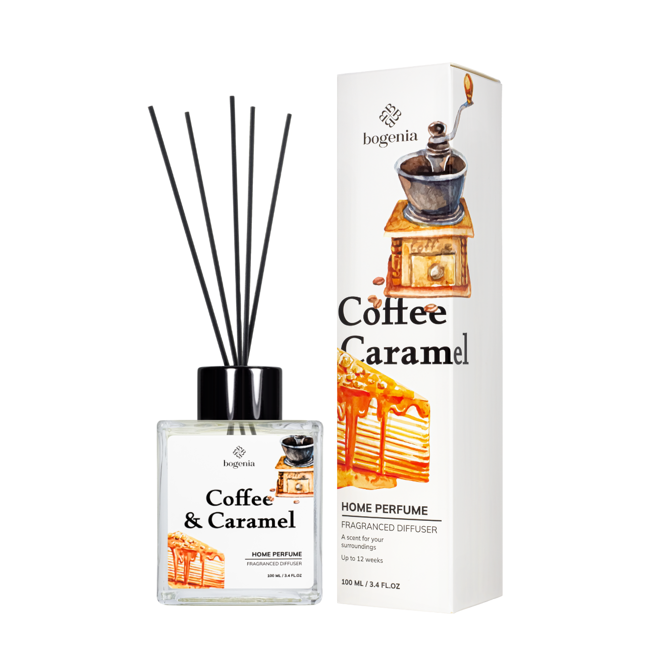 Аромадиффузор для дома Bogenia Coffee & Caramel парфюмированный BG360.007, 100 мл Аромадиффузор для дома Bogenia Coffee & Caramel парфюмированный BG360.007, 100 мл