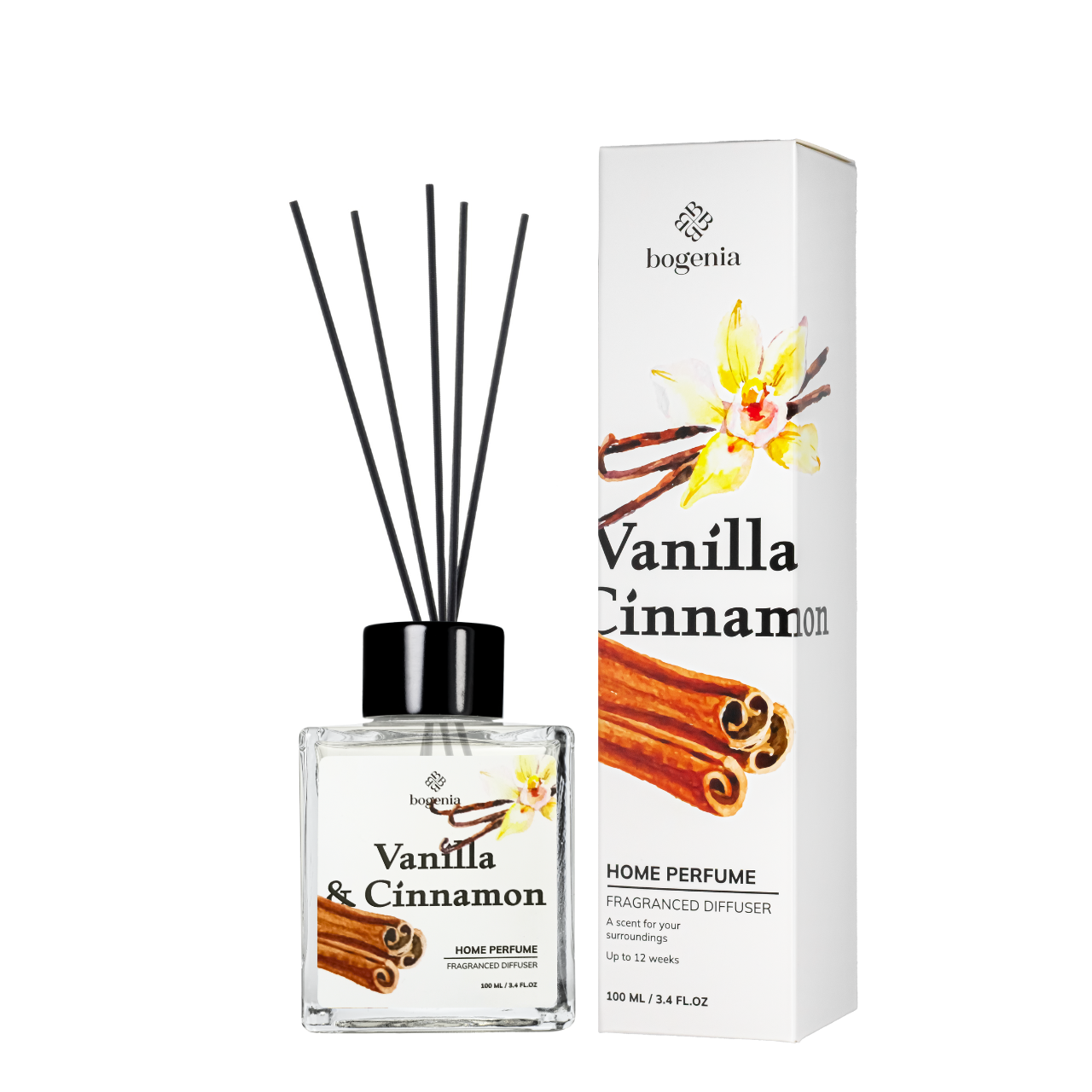 Аромадиффузор для дома Bogenia Vanilla & Cinnamon парфюмированный BG360.002, 100 мл Аромадиффузор для дома Bogenia Vanilla & Cinnamon парфюмированный BG360.002, 100 мл