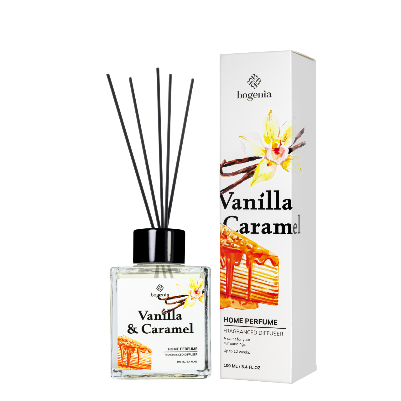 Аромадиффузор для дома Bogenia Vanilla & Caramel парфюмированный BG360.003, 100 мл Аромадиффузор для дома Bogenia Vanilla & Caramel парфюмированный BG360.003, 100 мл