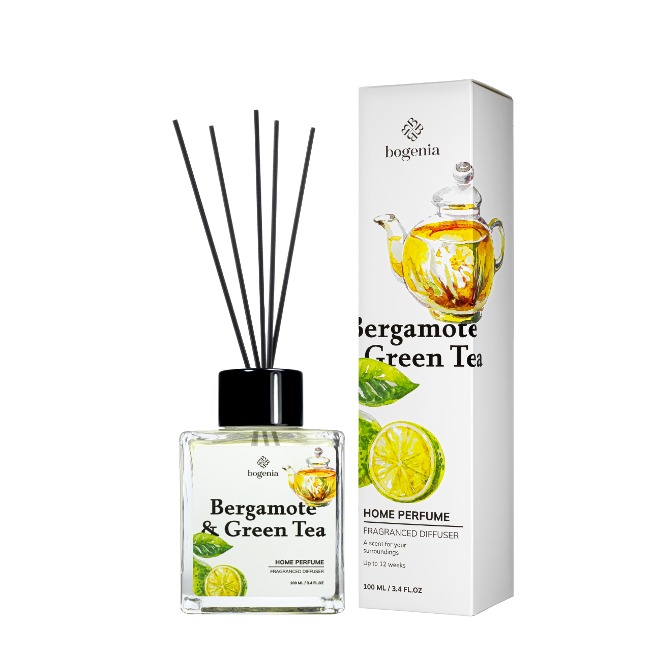 Аромадиффузор для дома Bogenia Bergamote & Green Tea парфюмированный BG360.005, 100 мл Аромадиффузор для дома Bogenia Bergamote & Green Tea парфюмированный BG360.005, 100 мл