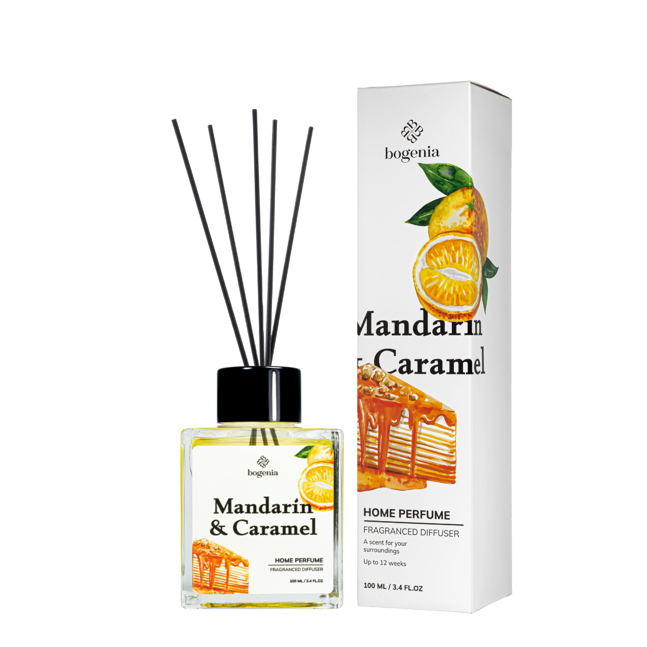 Аромадифузор для дома Bogenia Mandarin & Caramel парфюмированный BG360.010, 100 мл Аромадифузор для дома Bogenia Mandarin & Caramel парфюмированный BG360.010, 100 мл