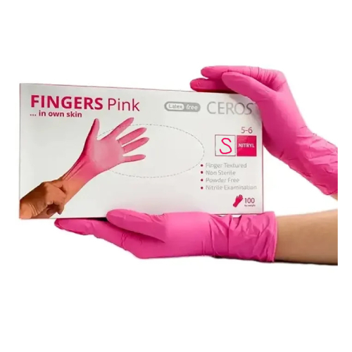 Рукавиці Ceros Fingers Pink нітрилові неопудрені S 100 шт. Рожеві (4400061) Рукавиці Ceros Fingers Pink нітрилові неопудрені S 100 шт. Рожеві (4400061)