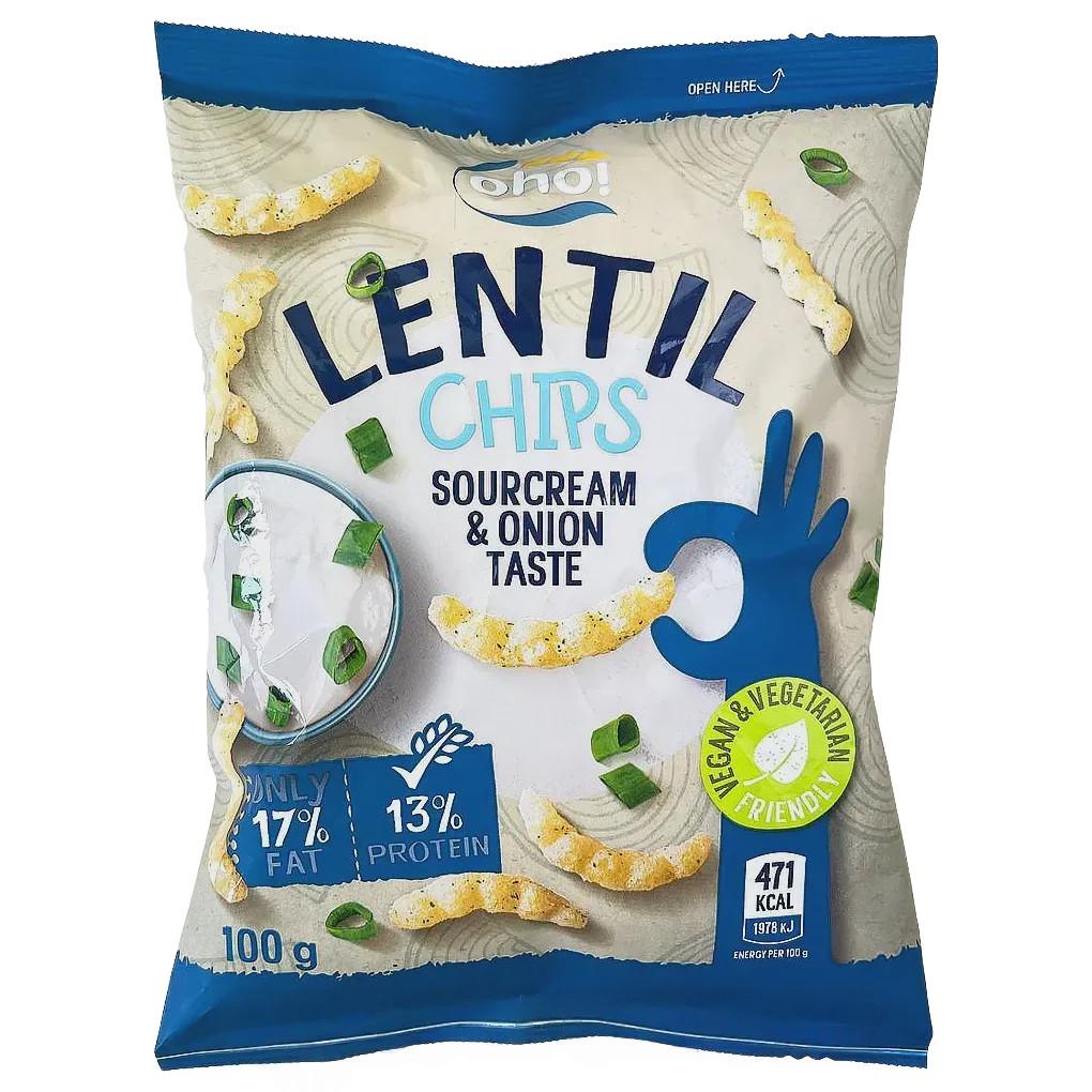 Чипси з сочевиці зі смаком сметани та цибулі Охо Оho sour cream&onion 100g Чипси з сочевиці зі смаком сметани та цибулі Охо Оho sour cream&onion 100g