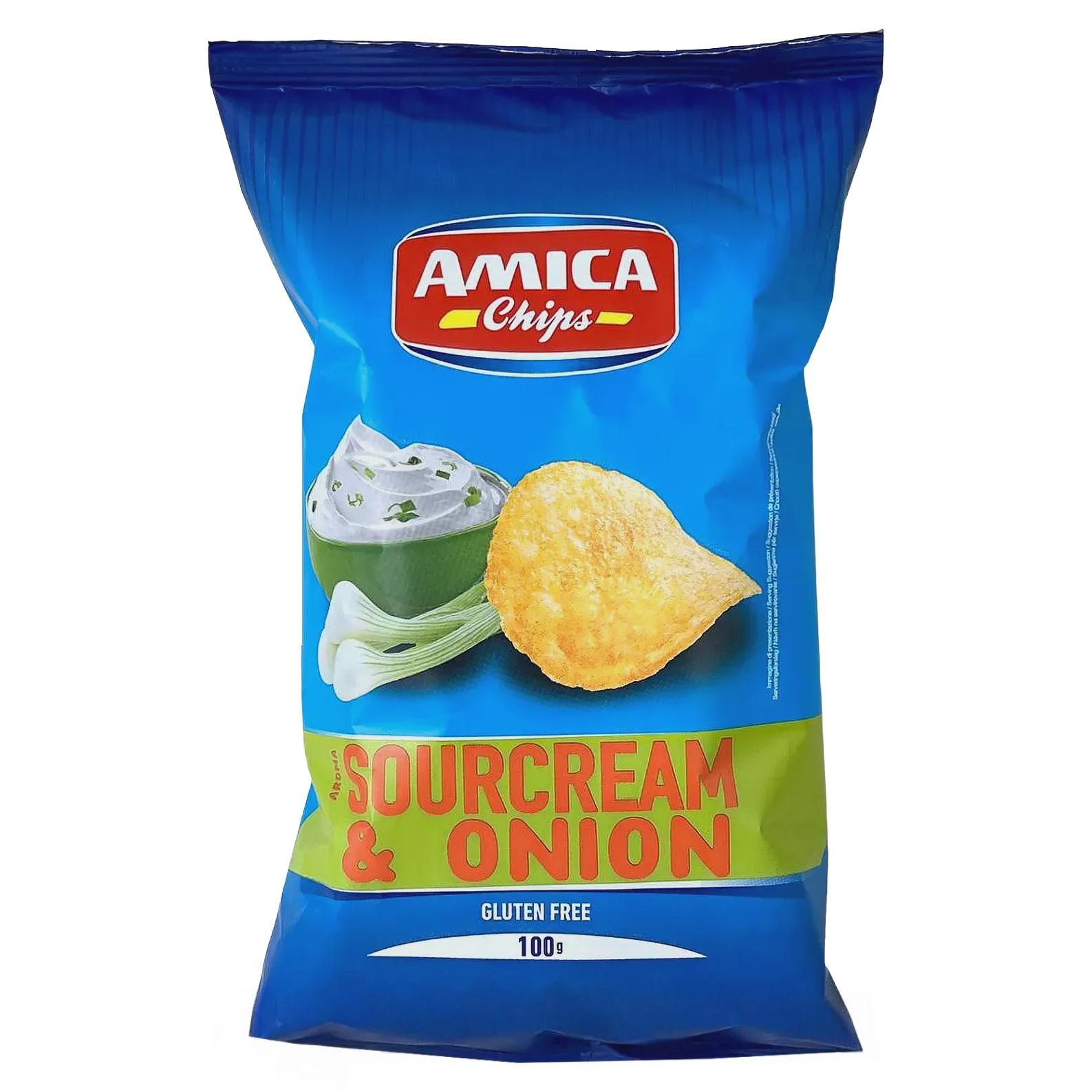 Чипсы со сметаной и луком Амика Amica sourcream&onion 100g Чипсы со сметаной и луком Амика Amica sourcream&onion 100g