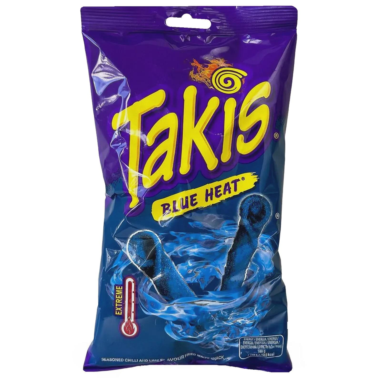 Чипси-ролли кукурудзяні блакитні чилі та лайм Такіс Takis blue heat 100g Чипси-ролли кукурудзяні блакитні чилі та лайм Такіс Takis blue heat 100g