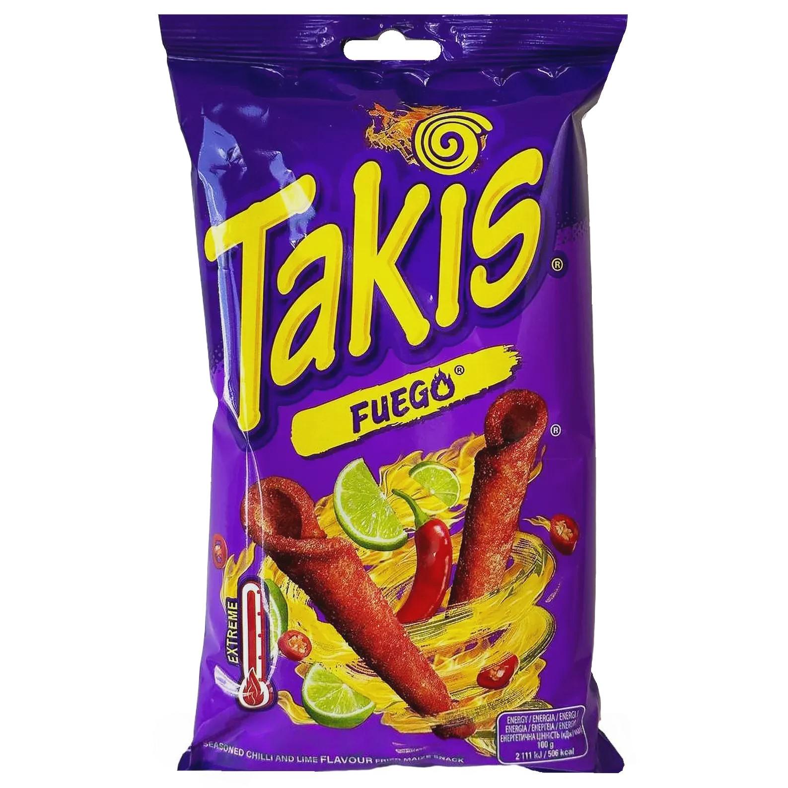 Чипсы-роллы кукурузные острые чили и лайм Такис Takis fuego 100g Чипсы-роллы кукурузные острые чили и лайм Такис Takis fuego 100g