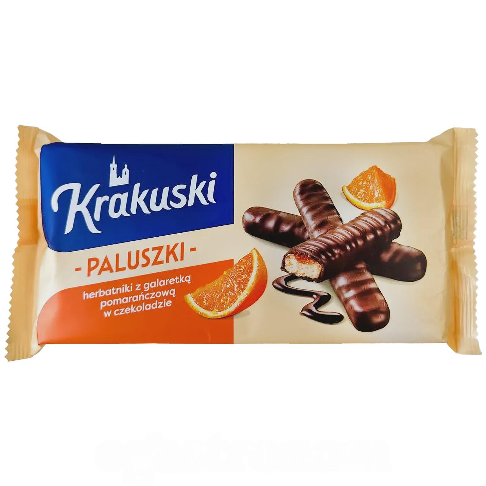 Палочки бисквитные в шоколаде апельсин Кракушки Krakuski paluszki 144g Палочки бисквитные в шоколаде апельсин Кракушки Krakuski paluszki 144g