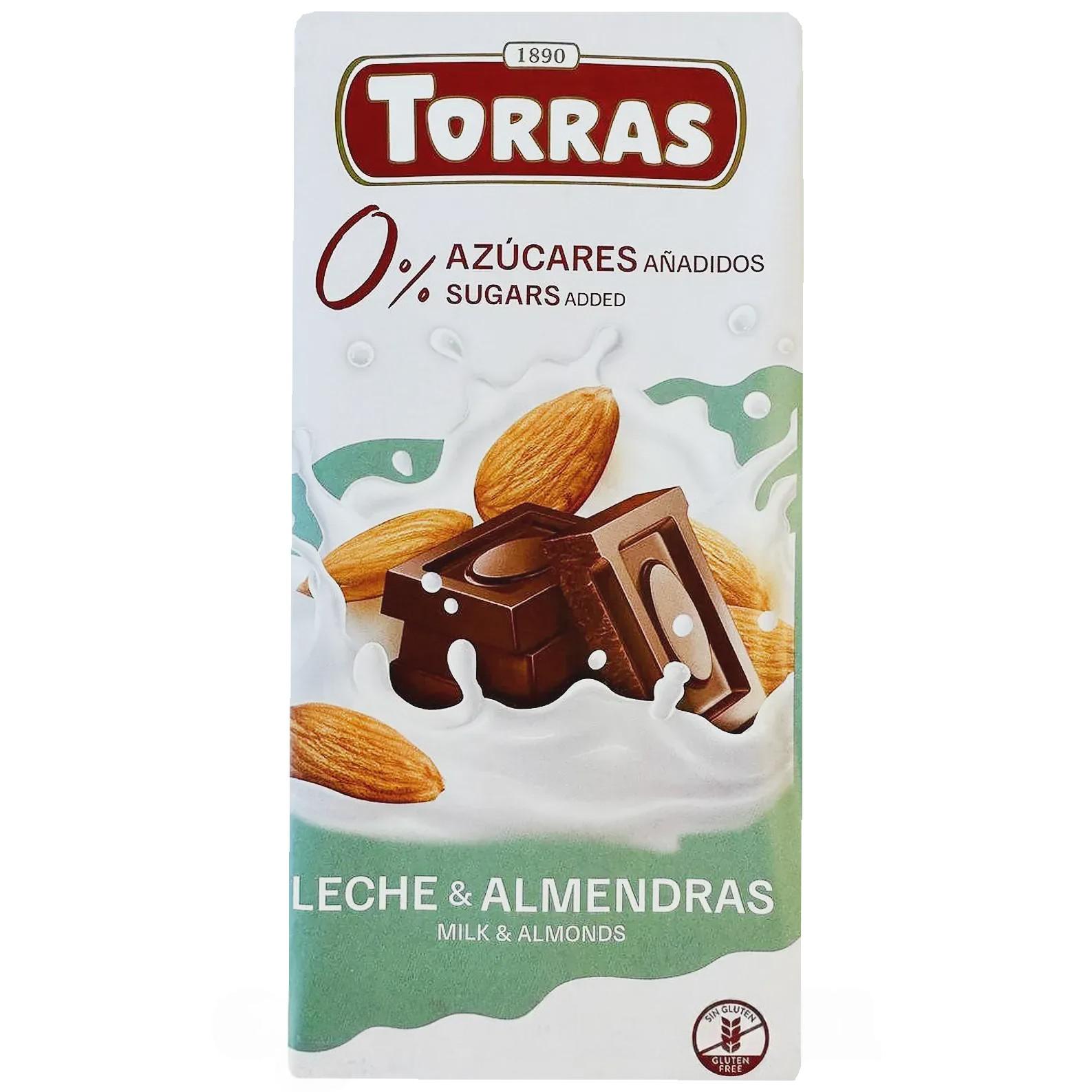 Шоколад молочный с миндалем (без сахара и глютена) Торрас Torras 75g Шоколад молочный с миндалем (без сахара и глютена) Торрас Torras 75g