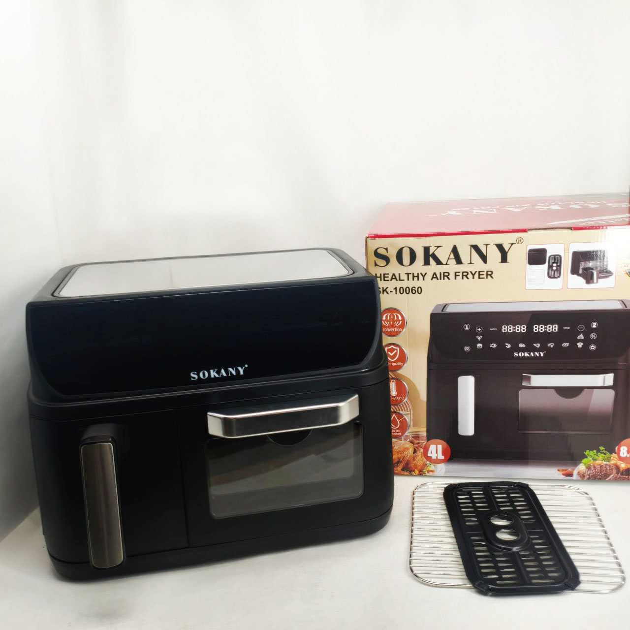 Аерофритюрниця двокамерна Sokany SK-10060 2400W електродуховка 8,5л + аерогриль безмасляна 4л без олії Аерофритюрниця двокамерна Sokany SK-10060 2400W електродуховка 8,5л + аерогриль безмасляна 4л без олії