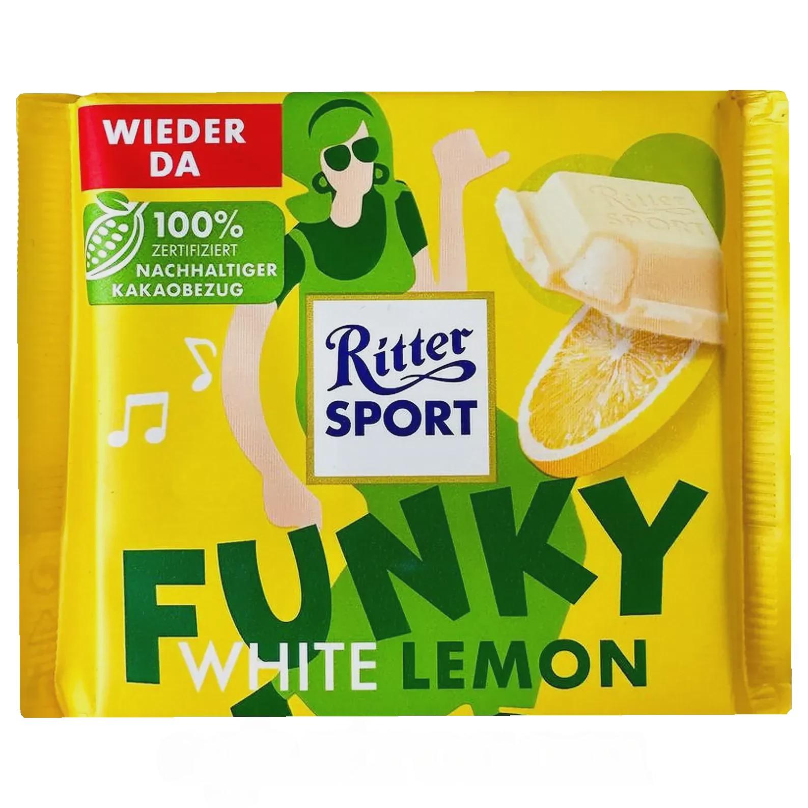 Шоколад білий з лимонною начинкою Ріттер Спорт Ritter Sport funky 100g Шоколад білий з лимонною начинкою Ріттер Спорт Ritter Sport funky 100g