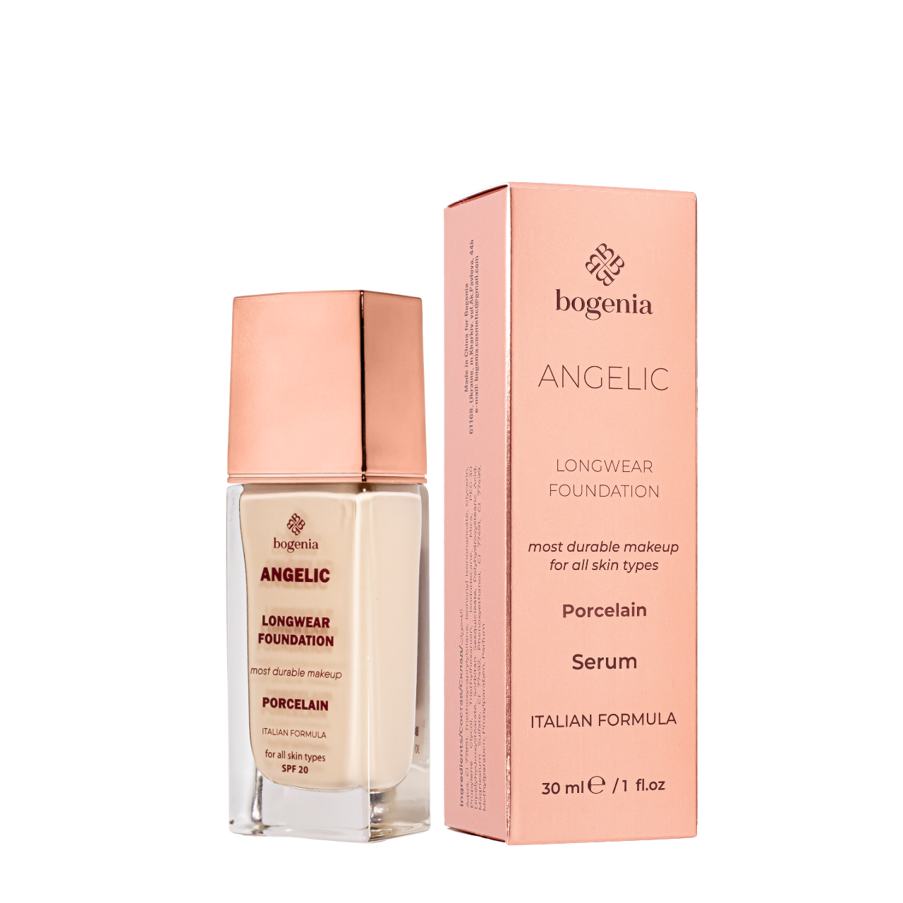 Тональная основа Bogenia Angelic Longwear Foundation BG605 30 мл, 001 Porcelain Тональная основа Bogenia Angelic Longwear Foundation BG605 30 мл, 001 Porcelain