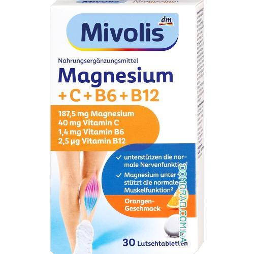 Mivolis Magnesium + Vitamin C+B6+B12, 30 таблеток Mivolis Magnesium + Vitamin C+B6+B12, 30 таблеток