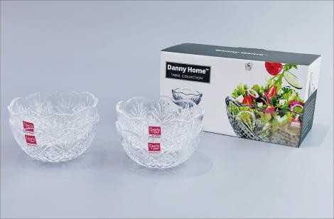 Набір скляних салатників Danny Home 2 шт - прозорі миски з рельєфним візерунком Набір скляних салатників Danny Home 2 шт - прозорі миски з рельєфним візерунком